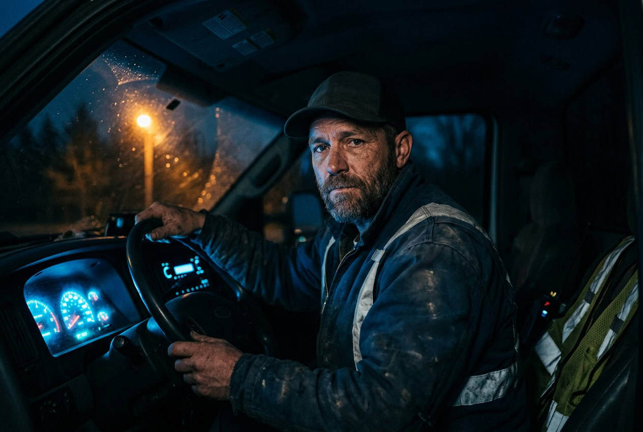 Tree service contractor portrait in low light